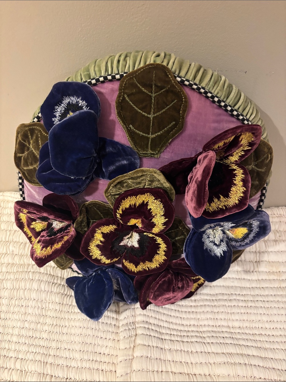 MacKenzie-Childs Velvet Pansy Hair Accent in Pink, Blue, Burgundy, Olive
